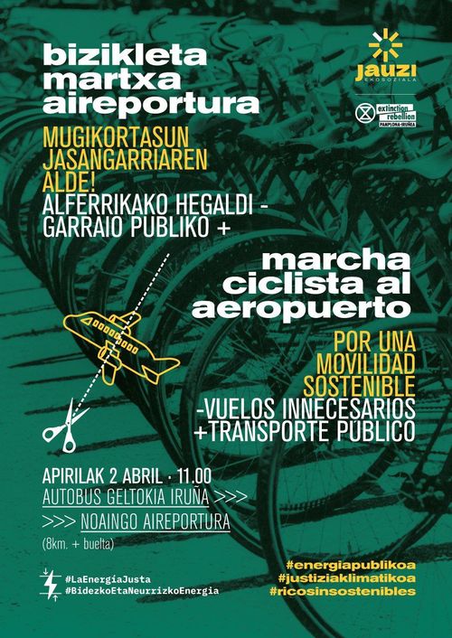 Marcha ciclista al Aeropuerto de Noáin (con Jauzi Ekosoziala) #LaEnergíaJusta #Haienluxuagurefakturak